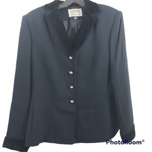 Kasper A.S.L. Petite, Navy Classic Blazer w Velvet Trim & Rhinestone Buttons 8P